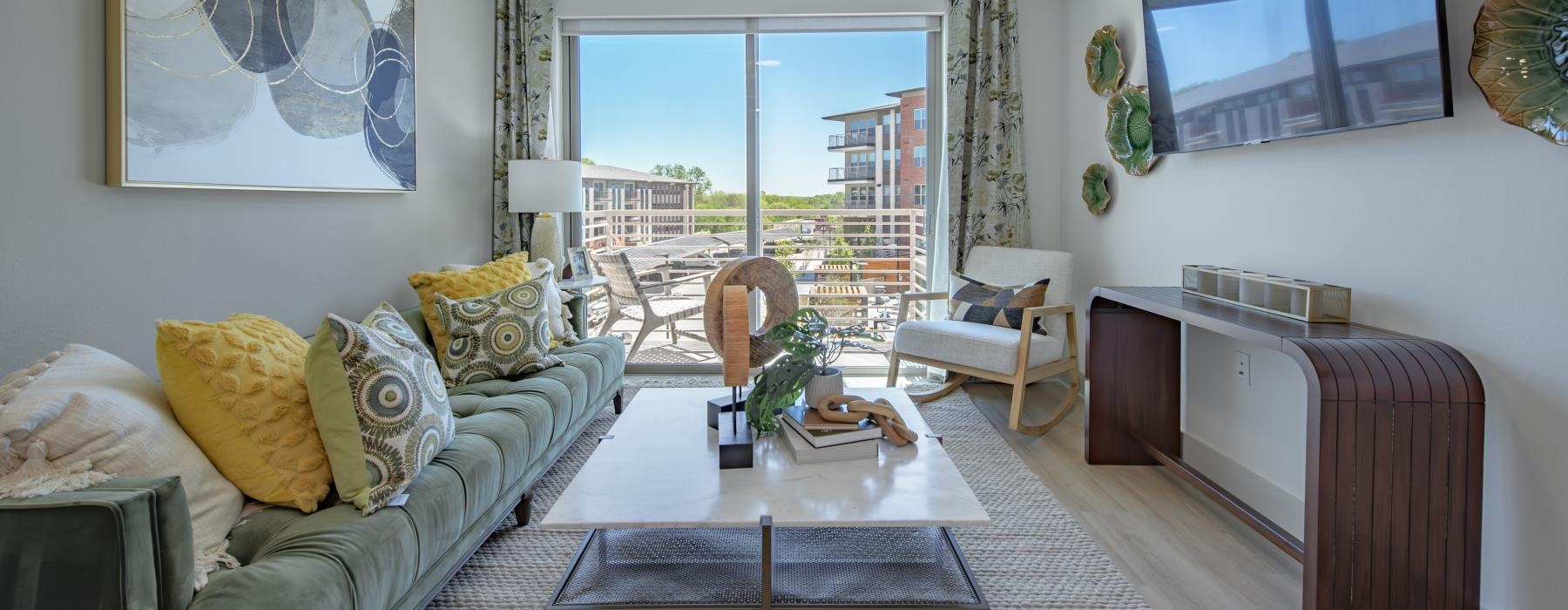 a living room with a large window